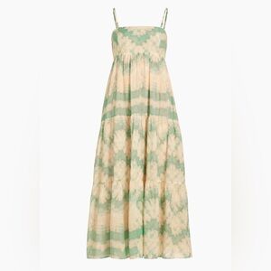 Kivari Mirage Tie-Dye Cotton Voile Maxi Dress Green Blue Teal Cream Beaded 8 med